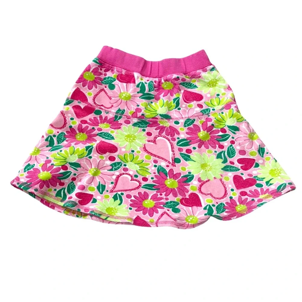 VINTAGE Lilly Pulitzer Girls Pink Floral Heart Print Size 7 Elastic Waist Skirt